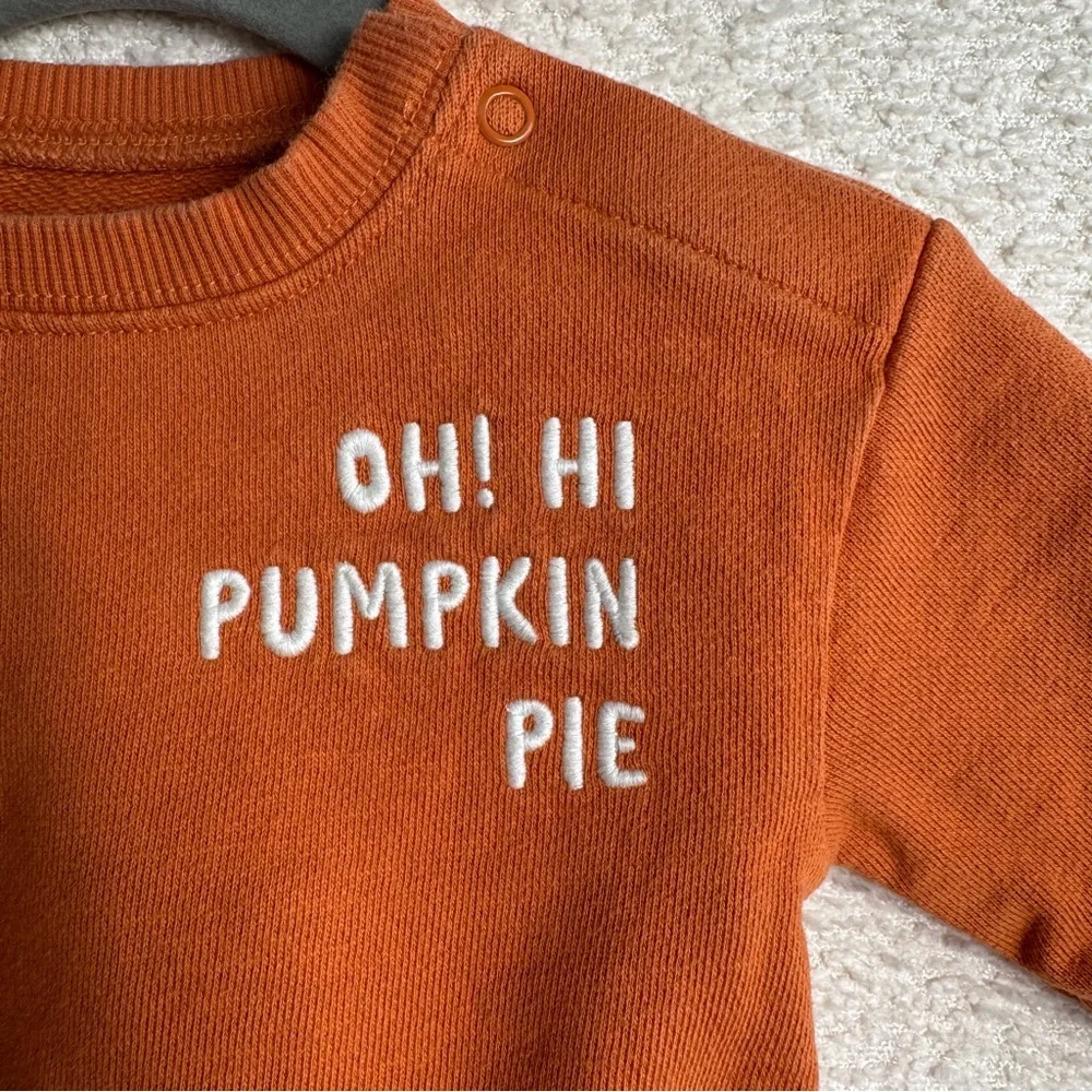 Oh Hi Pumpkin Pie Harvest Orange Long‎ Sleeve Sweatshirt Body Suit Size 3 months